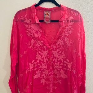 Johnny Was Hot Pink 3/4 Button Blouse